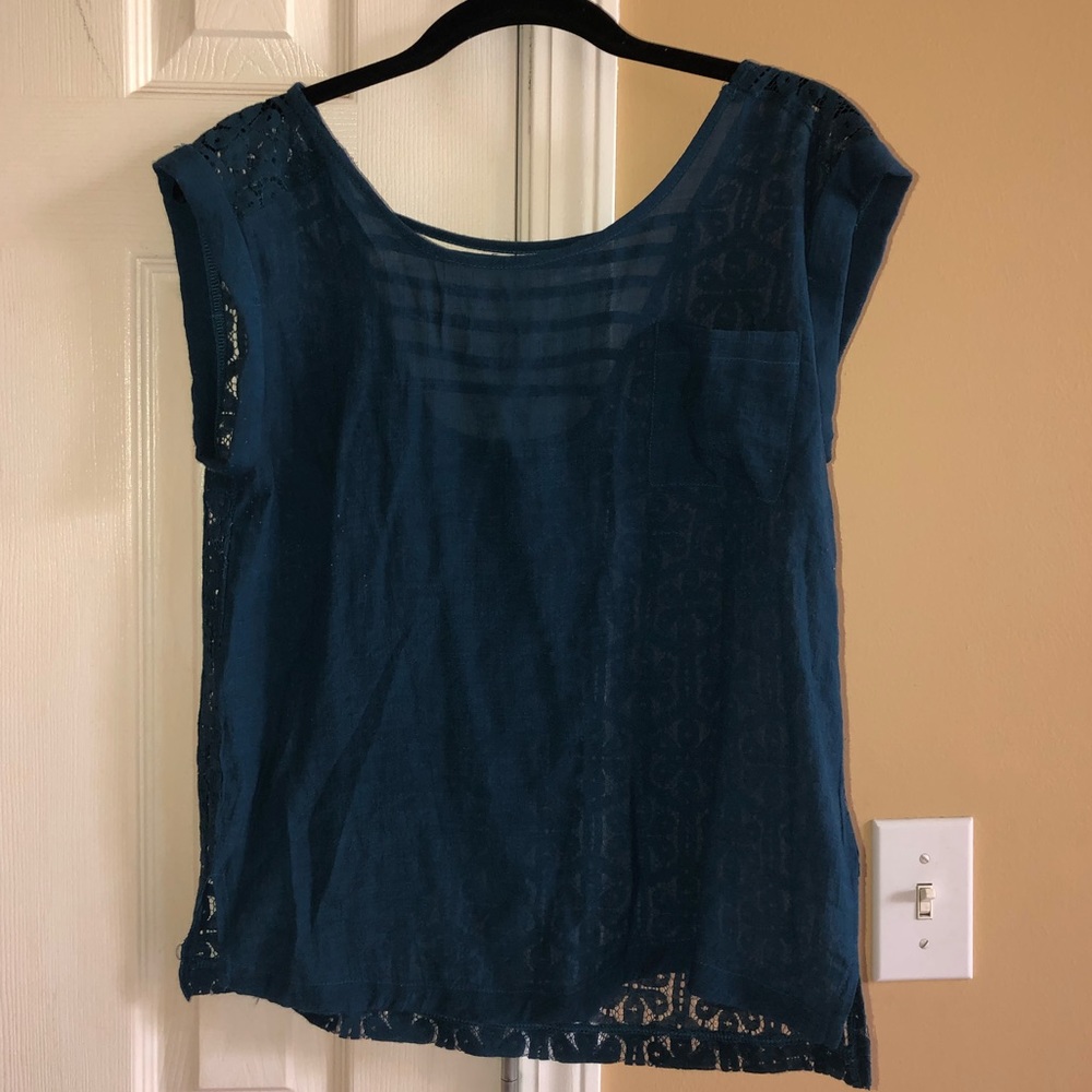 Lace Back Navy Shirt